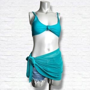 Cabana del Sol Green Pull Over Twist Front Bikini Top with Skirt Sarong Size L